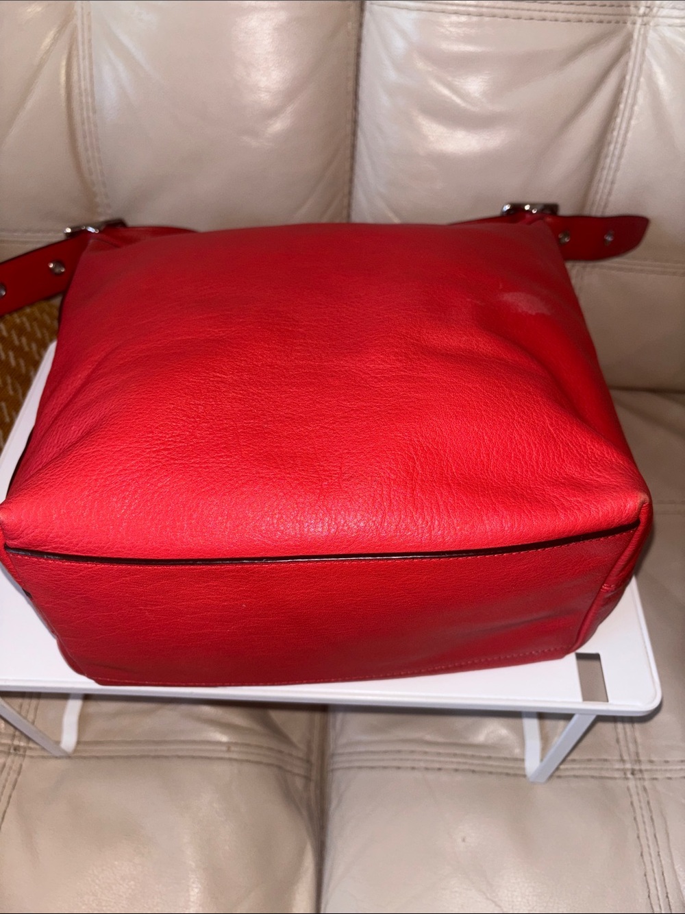 COACH Red Leather Tassel 2WAY Shoulder Bag Authentic Large Leather Tote - Picture 7 of 14